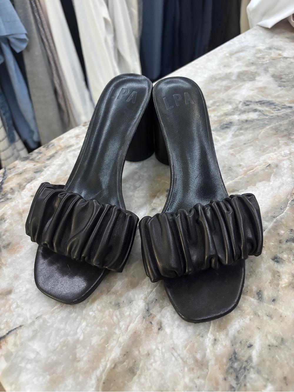 LPA Black Ruched Slide Mules